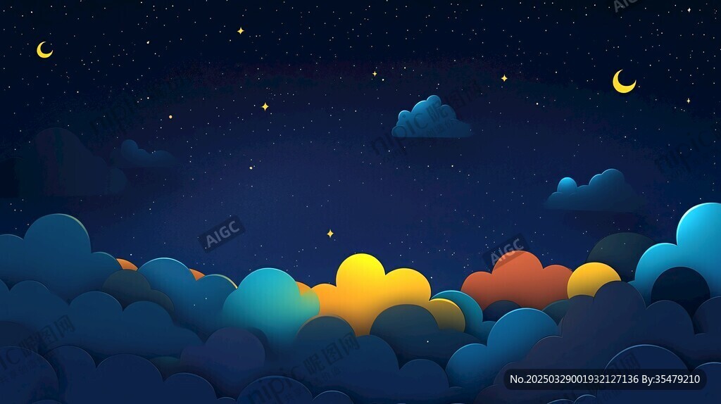 夢幻夜空下的多彩云朵