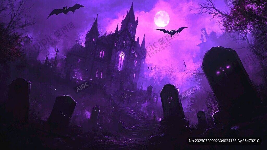 魔幻紫夜中的陰森古堡