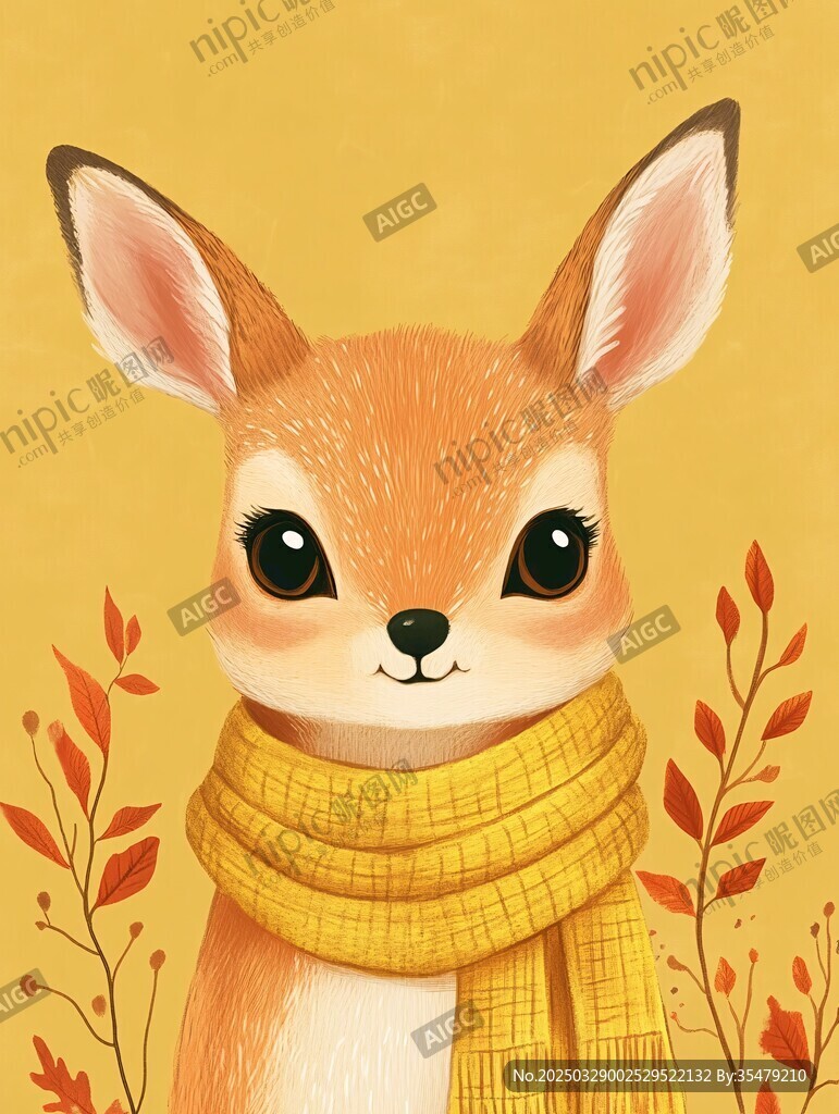 戴圍巾的可愛小鹿插畫