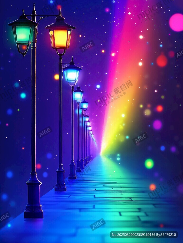夢幻彩燈小巷夜景