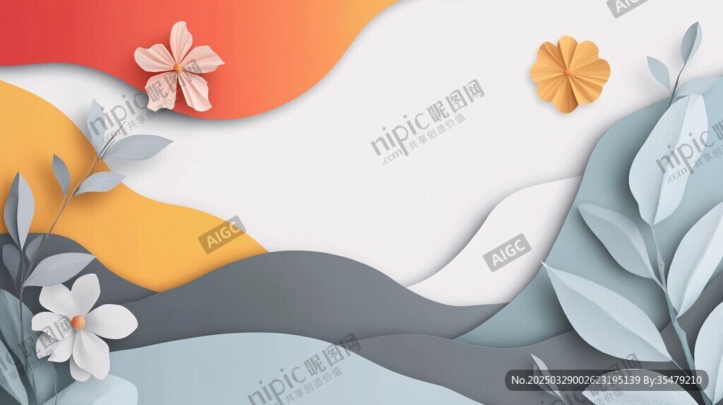 紙藝風花卉山水創意背景圖