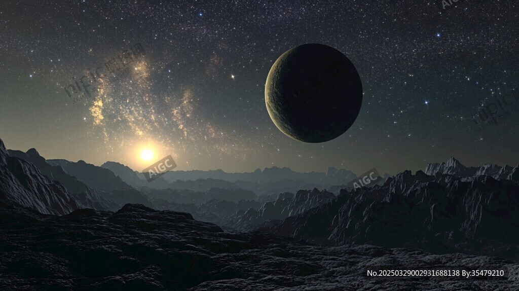 夢幻外星景觀中的星球日出
