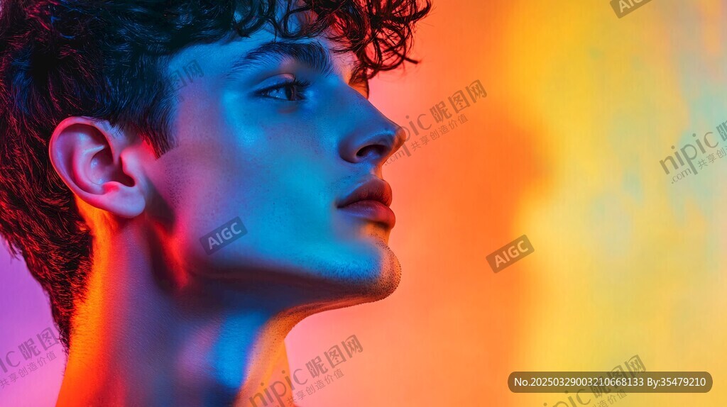 多彩光影下的個性男士肖像