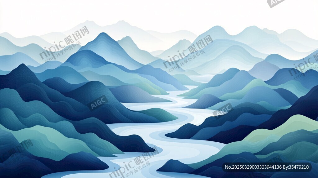青山綠水間的蜿蜒河流