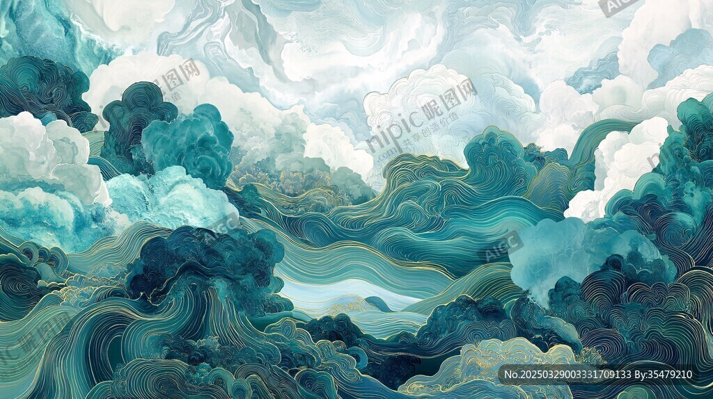 云海涌動(dòng)的奇幻山水圖景