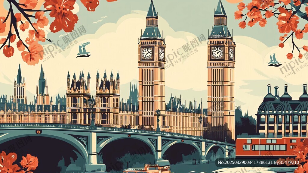 倫敦標志性建筑插畫風景