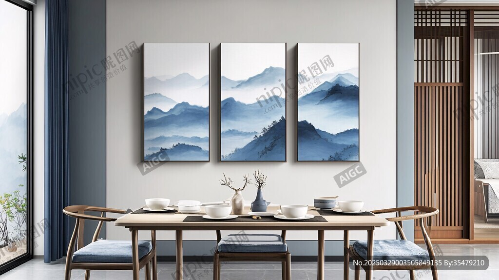 中式山水掛畫裝點雅致餐廳