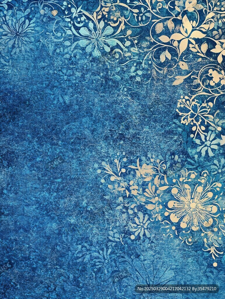 藍底鎏金花卉復(fù)古紋理圖