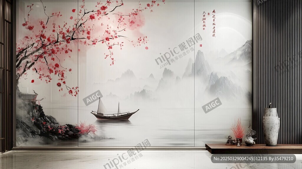 中式山水花鳥(niǎo)背景墻裝飾