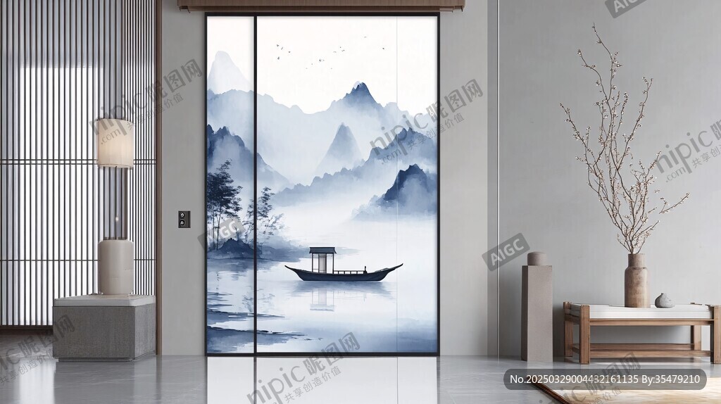 中式山水風(fēng)移門裝飾空間