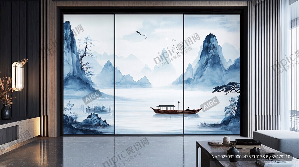 中式山水屏風(fēng) 雅致室內(nèi)景