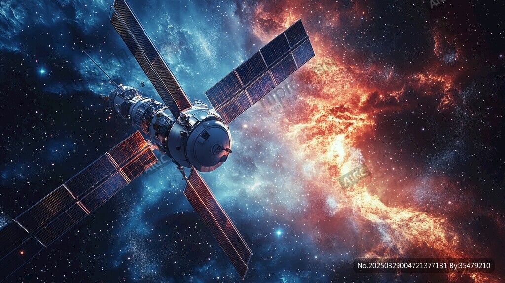 太空中的衛(wèi)星與絢爛星云
