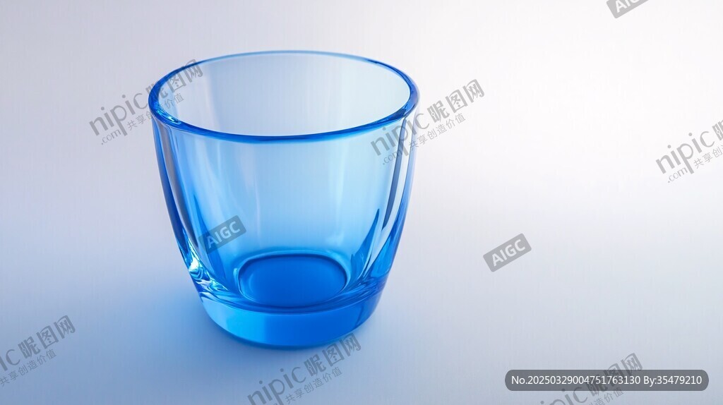 藍色透明玻璃杯特寫