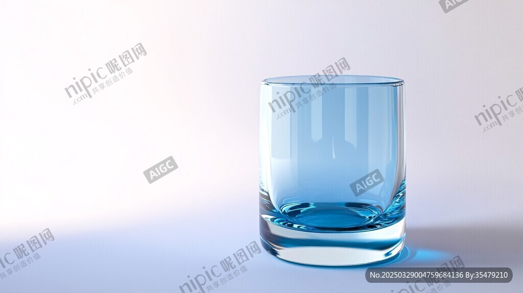 藍(lán)色透明玻璃杯特寫
