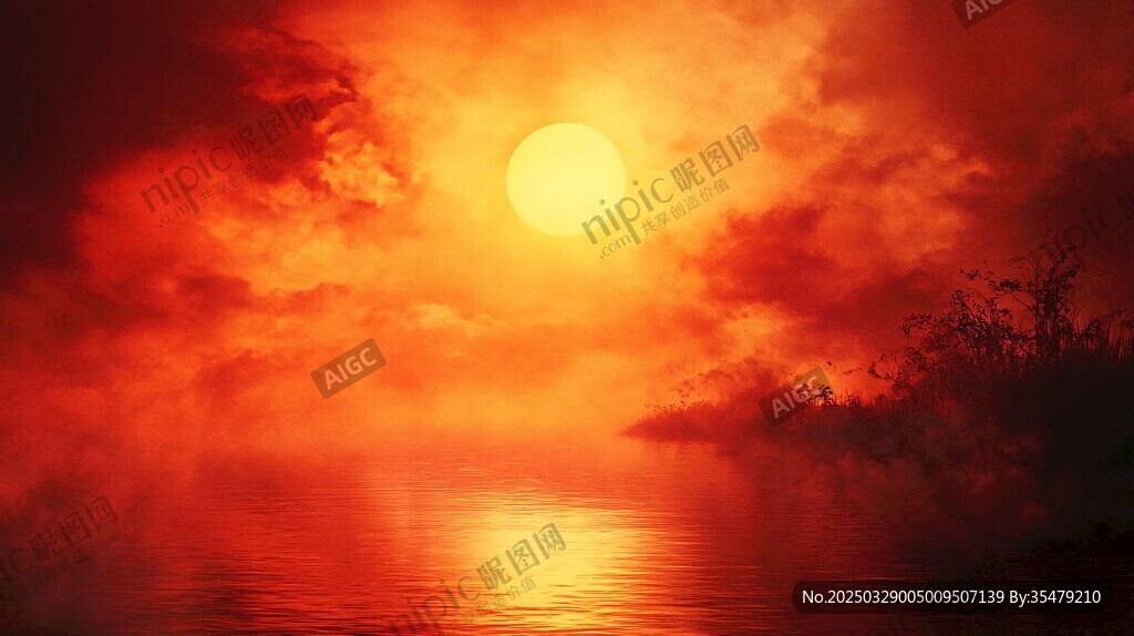 夕陽映水的壯麗天空景象