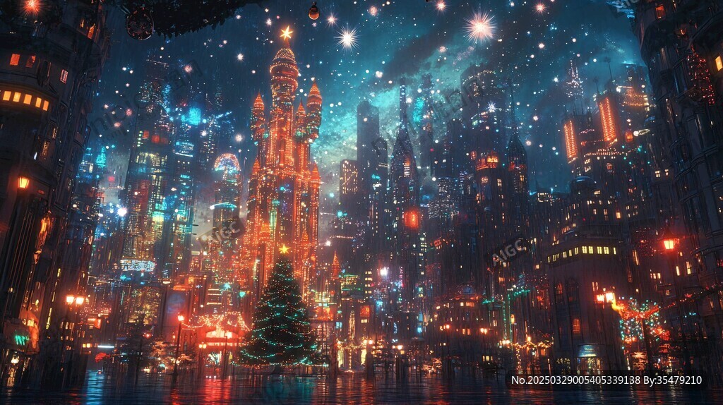 夢幻賽博朋克風(fēng)城市夜景