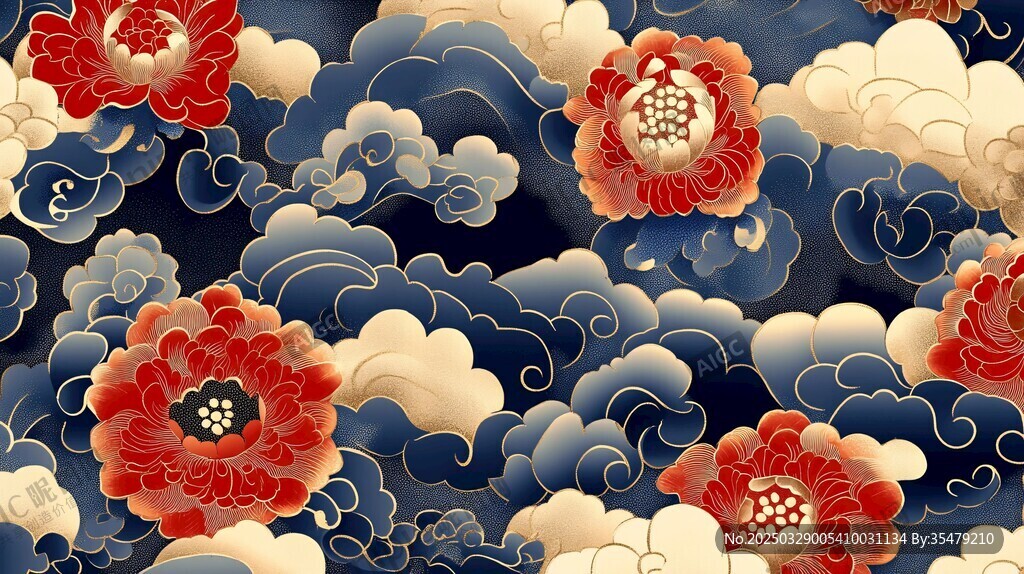 中式云紋牡丹傳統(tǒng)圖案