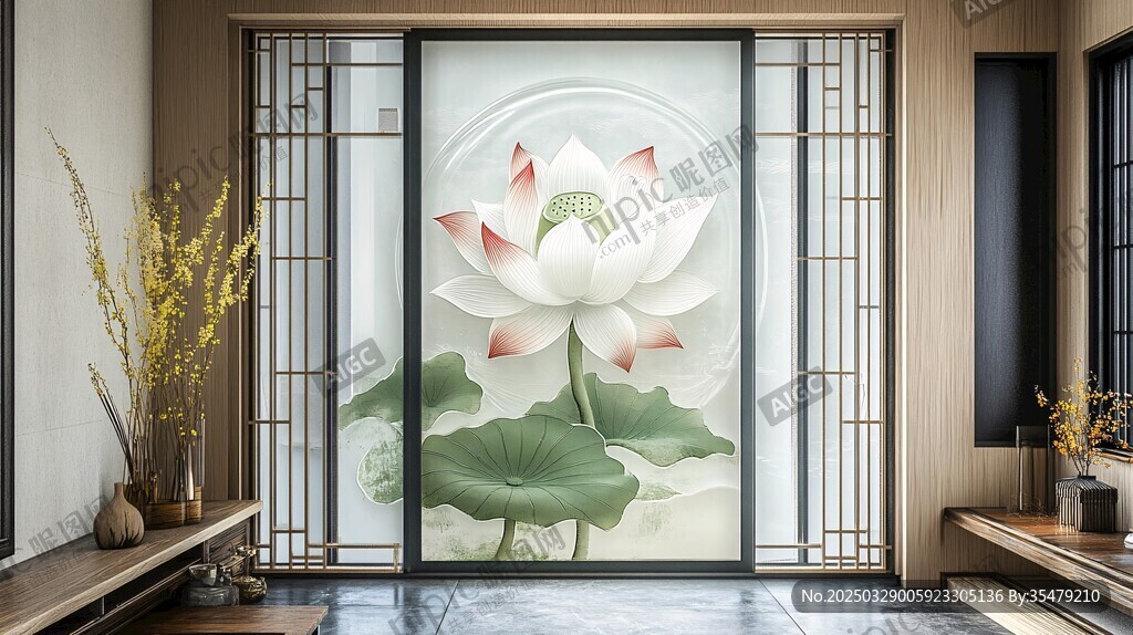 中式莲花屏风装饰空间 中式莲花屏风装饰空间