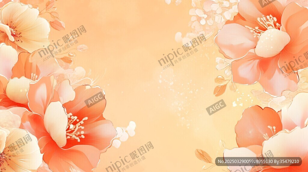 橙粉花卉背景圖