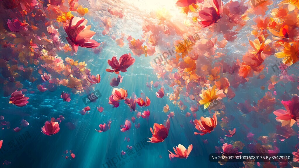 夢幻水下花海浪漫景象