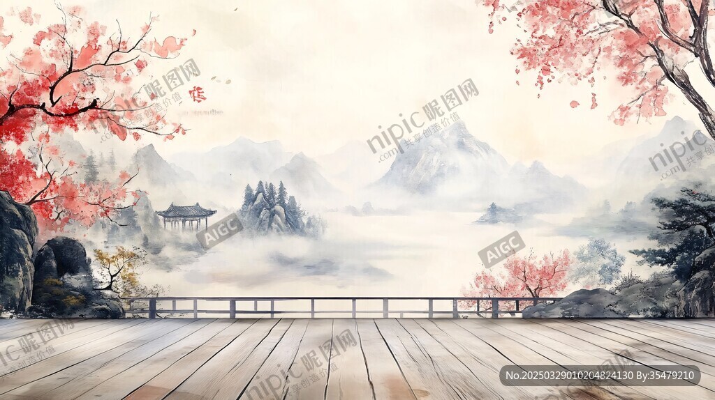 中式山水庭院風景意境圖