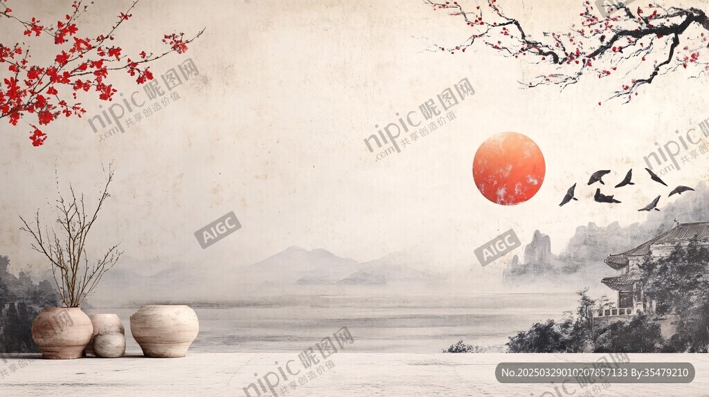 中式山水意境裝飾畫場景