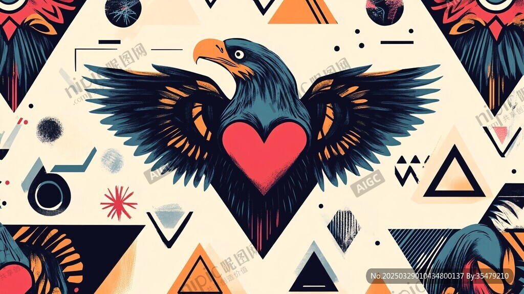 展翅雄鹰与红心几何图案 展翅雄鹰与红心几何图案