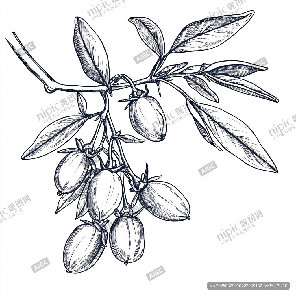 枸杞枝葉果實(shí)手繪插畫(huà)