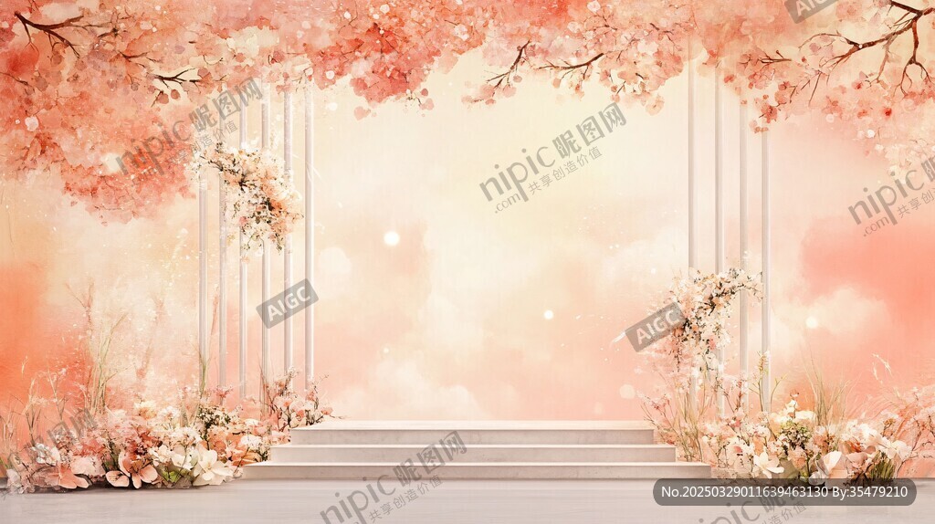 夢(mèng)幻粉色花卉婚禮場(chǎng)景