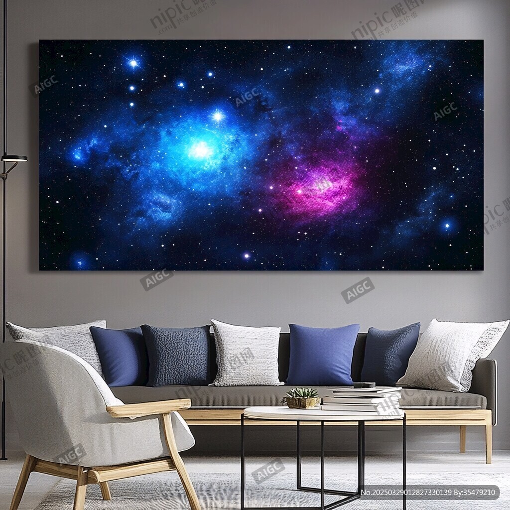 夢幻星空壁畫裝點溫馨客廳
