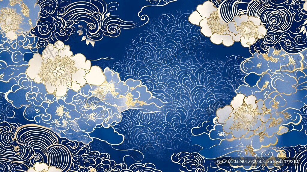 藍(lán)金云紋中式傳統(tǒng)背景圖