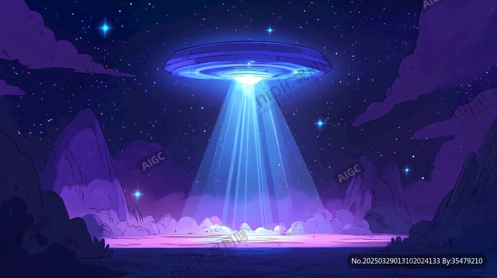 夜空中的神秘UFO降臨場景