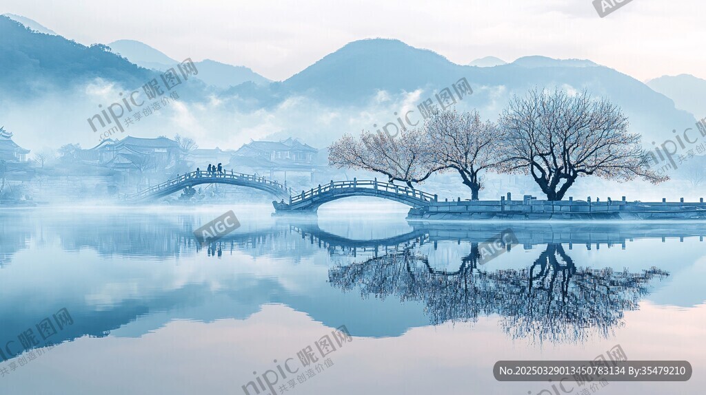 水墨山水間的詩意橋景