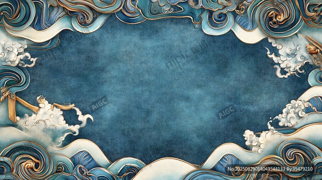 中式海浪云紋古典背景圖