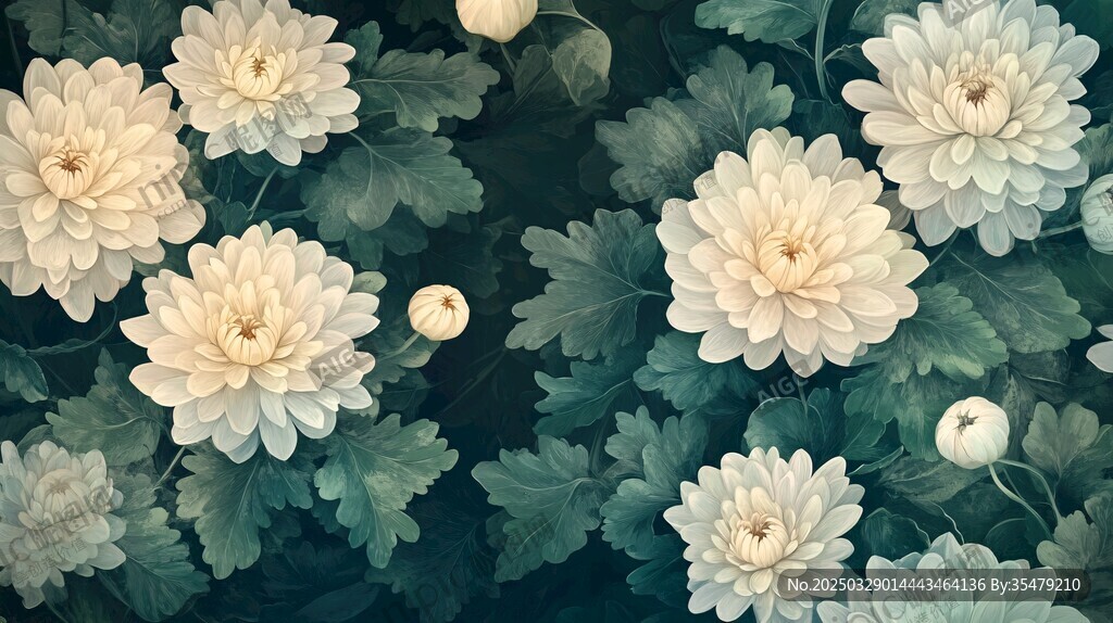 中式菊花花卉植物圖案
