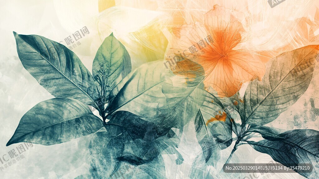水彩繪花葉 清新自然風