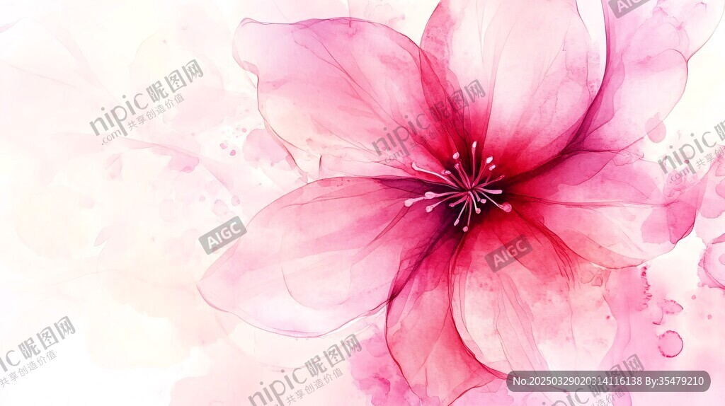 夢幻粉色水彩花卉插畫