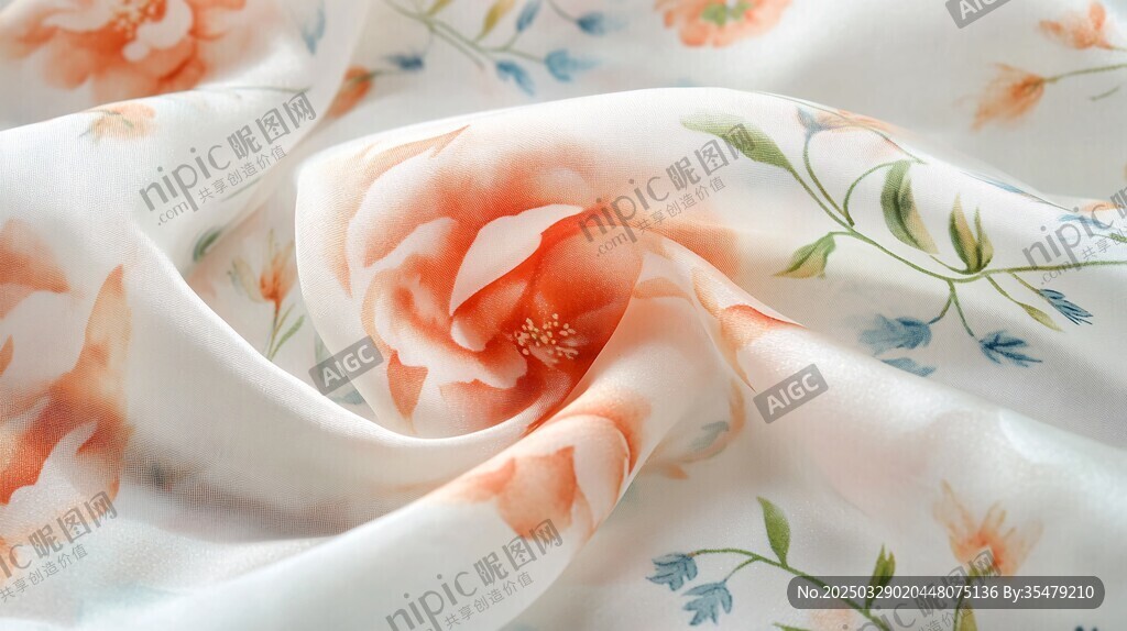柔美花卉印花絲綢面料