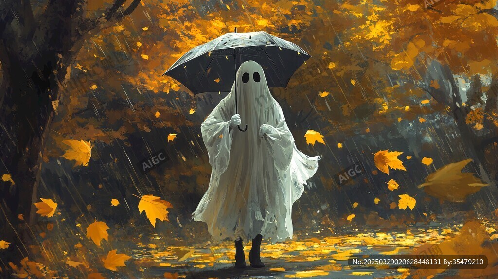 雨中幽靈漫步秋景