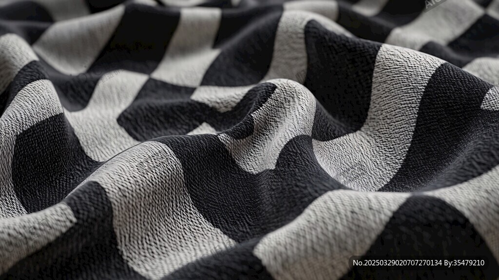 黑白格紋褶皺織物紋理