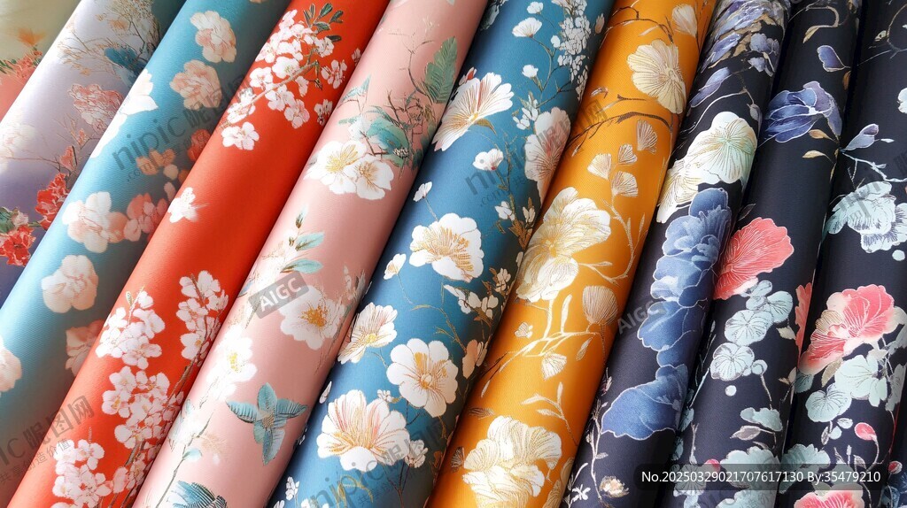 多彩花卉印花布料展示