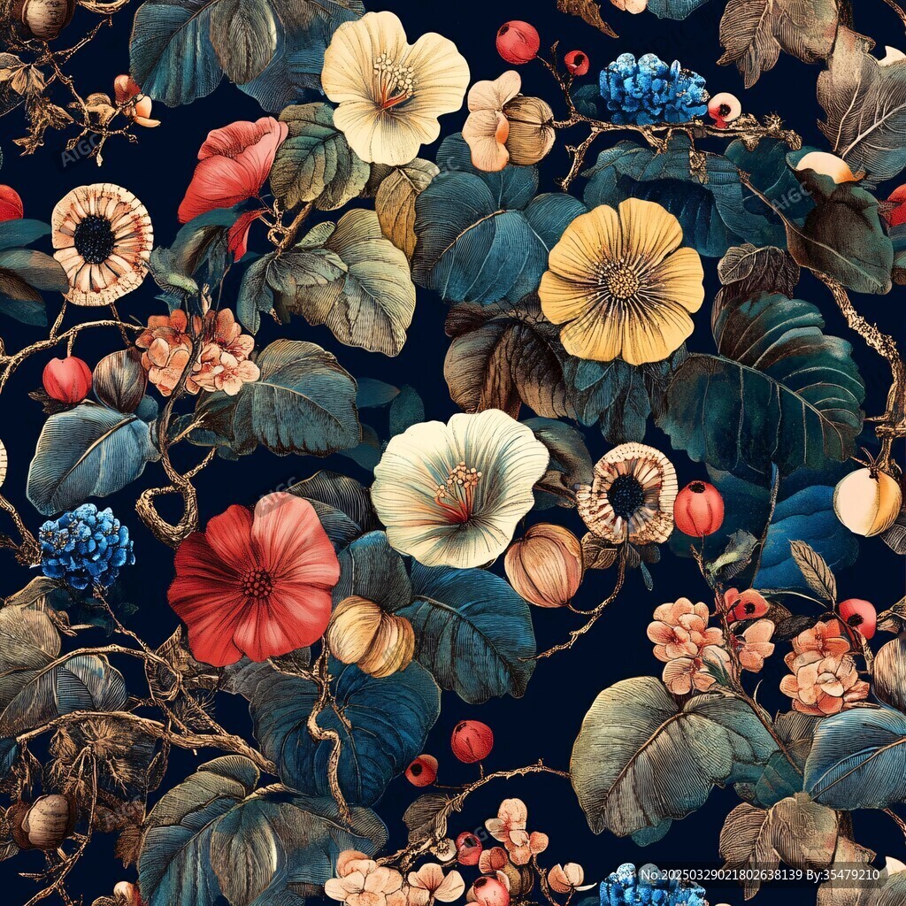 復(fù)古花卉植物圖案背景圖