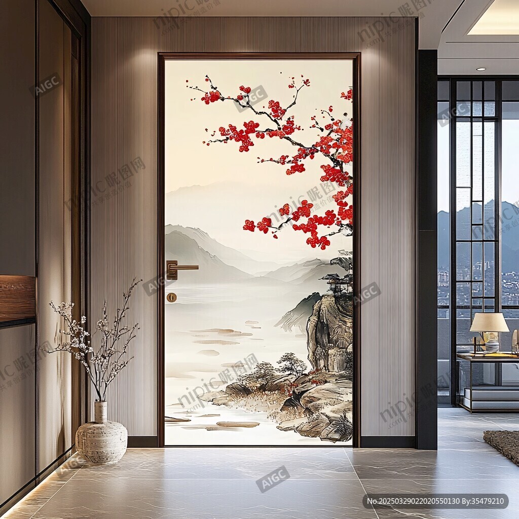 中式玄關梅花山水裝飾畫