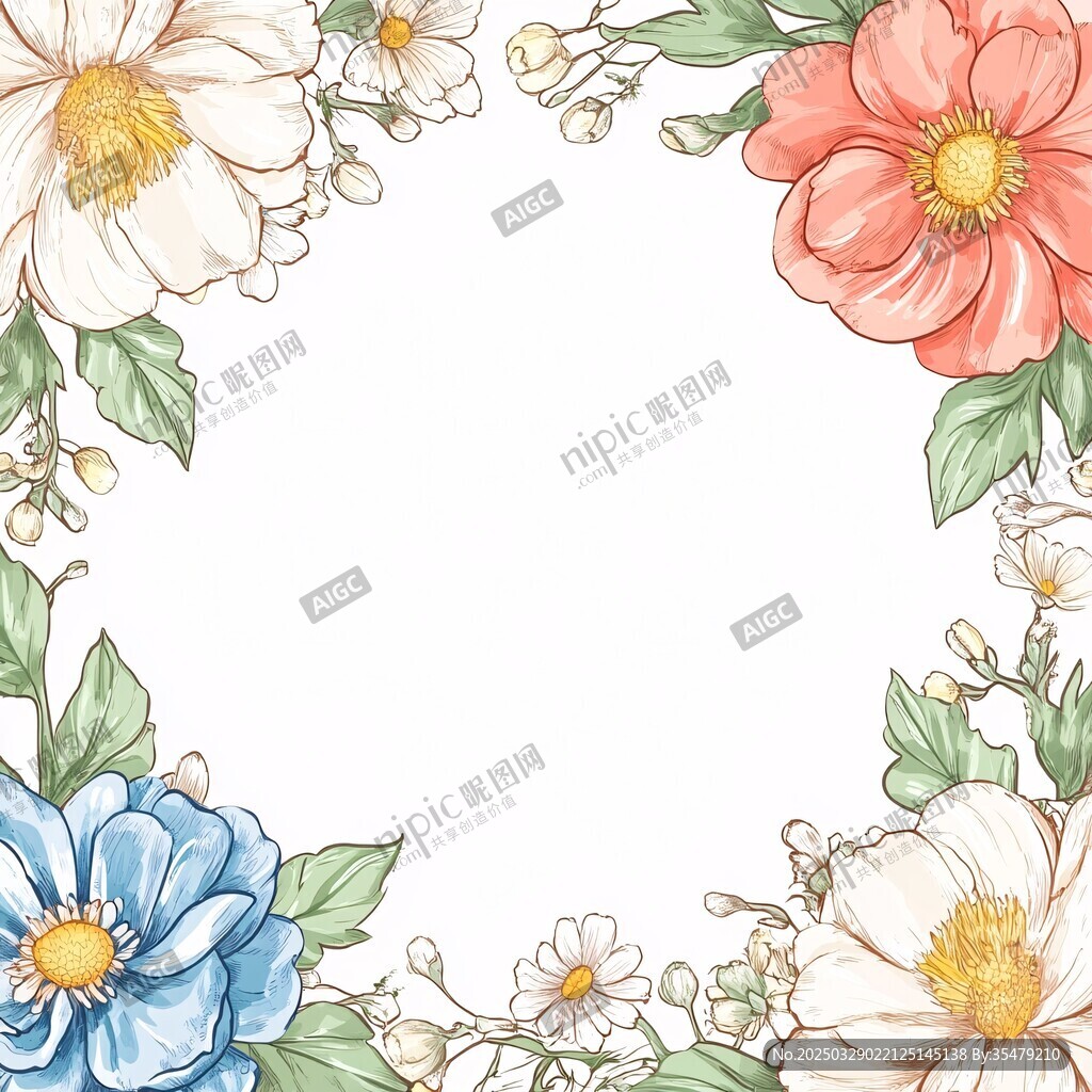 花卉環(huán)繞的清新邊框圖案