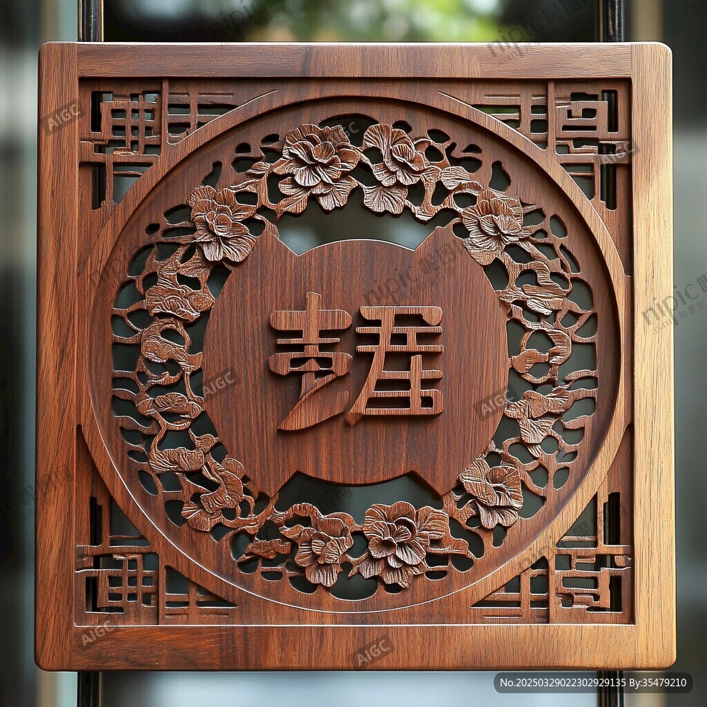中式木雕福字雕花裝飾板