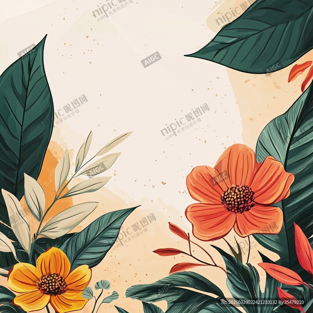 花卉綠葉背景圖