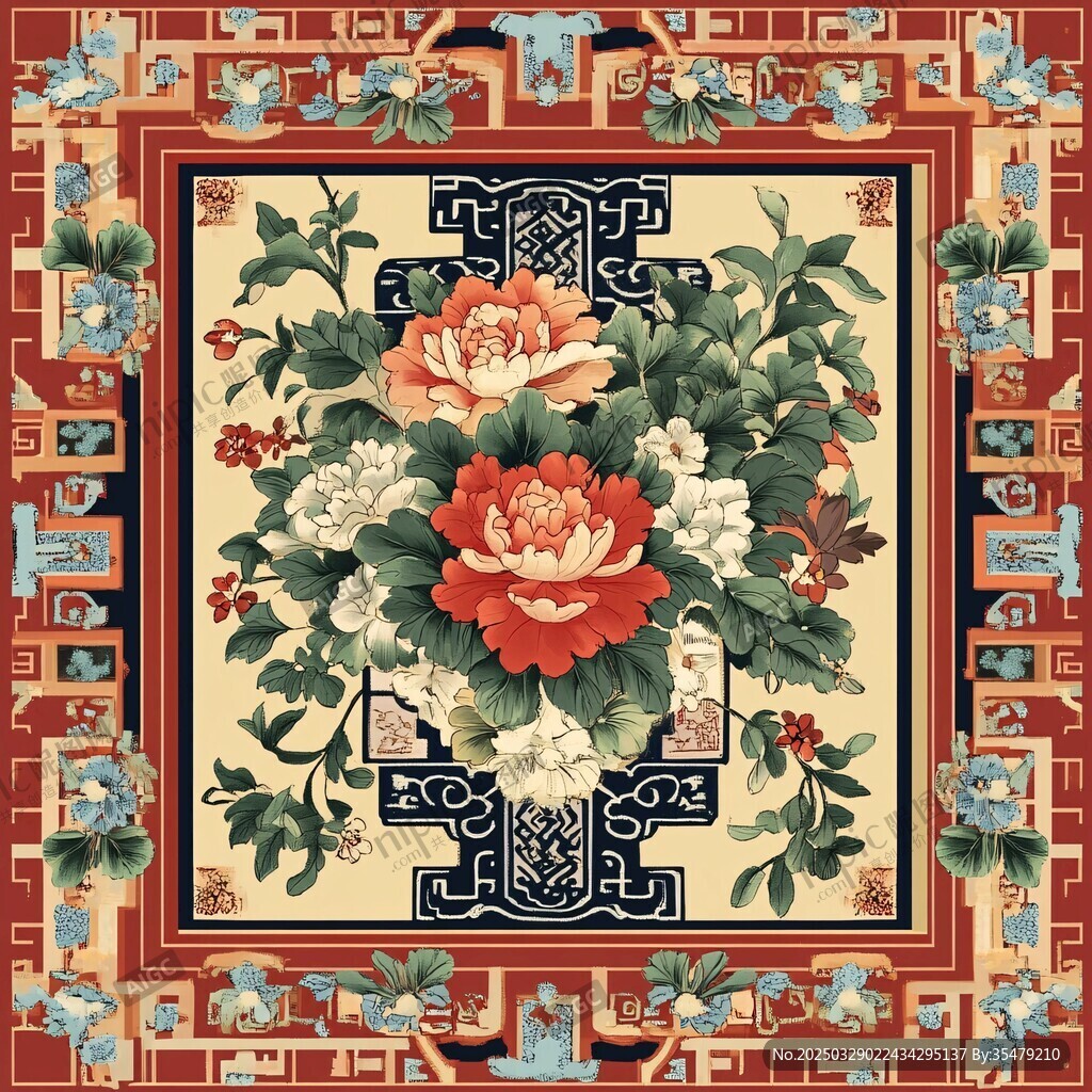 中式花卉地毯圖案設(shè)計(jì)