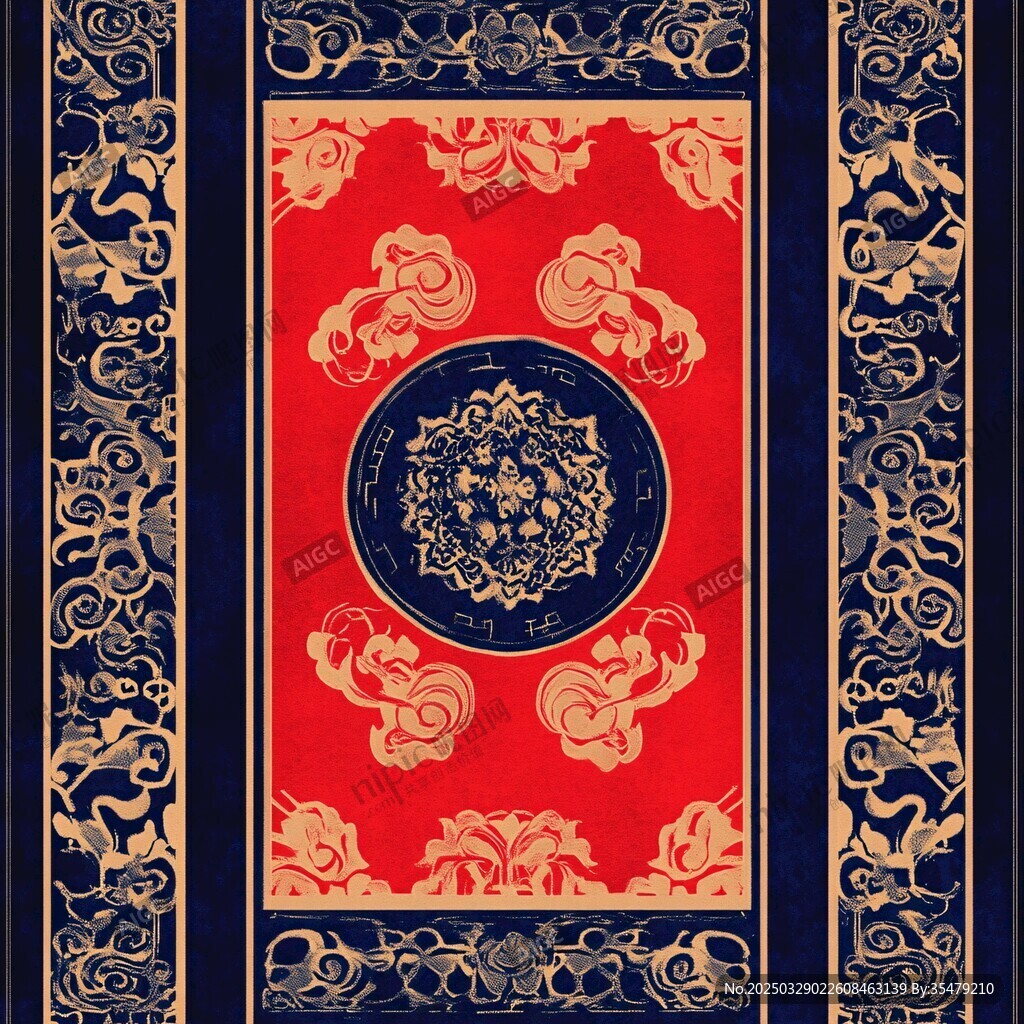 中式古典紅底吉祥花紋圖案