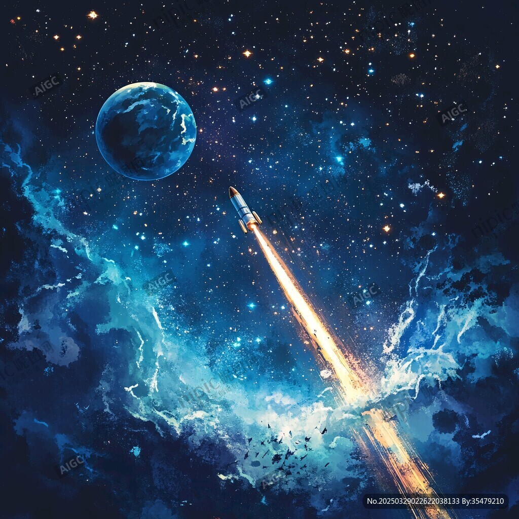 火箭升空探索浩瀚宇宙