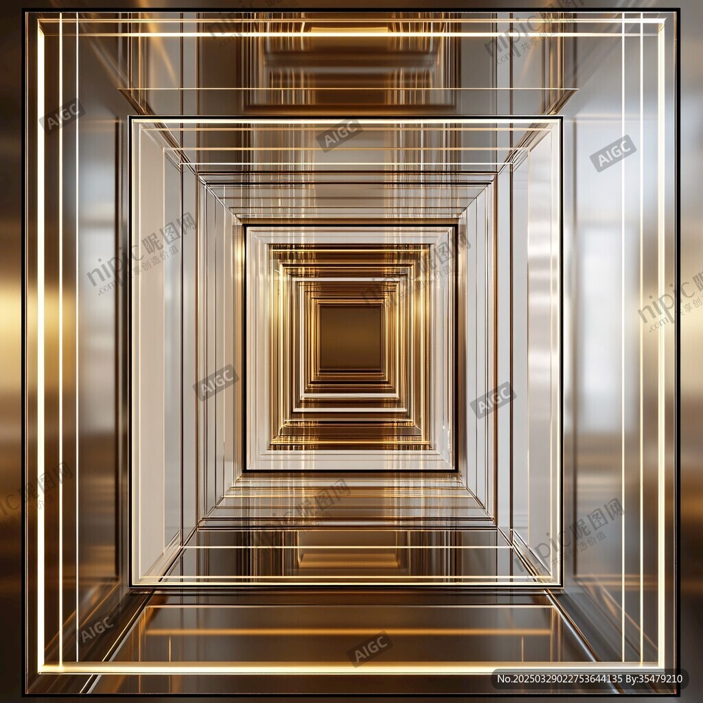 夢幻金色幾何空間隧道
